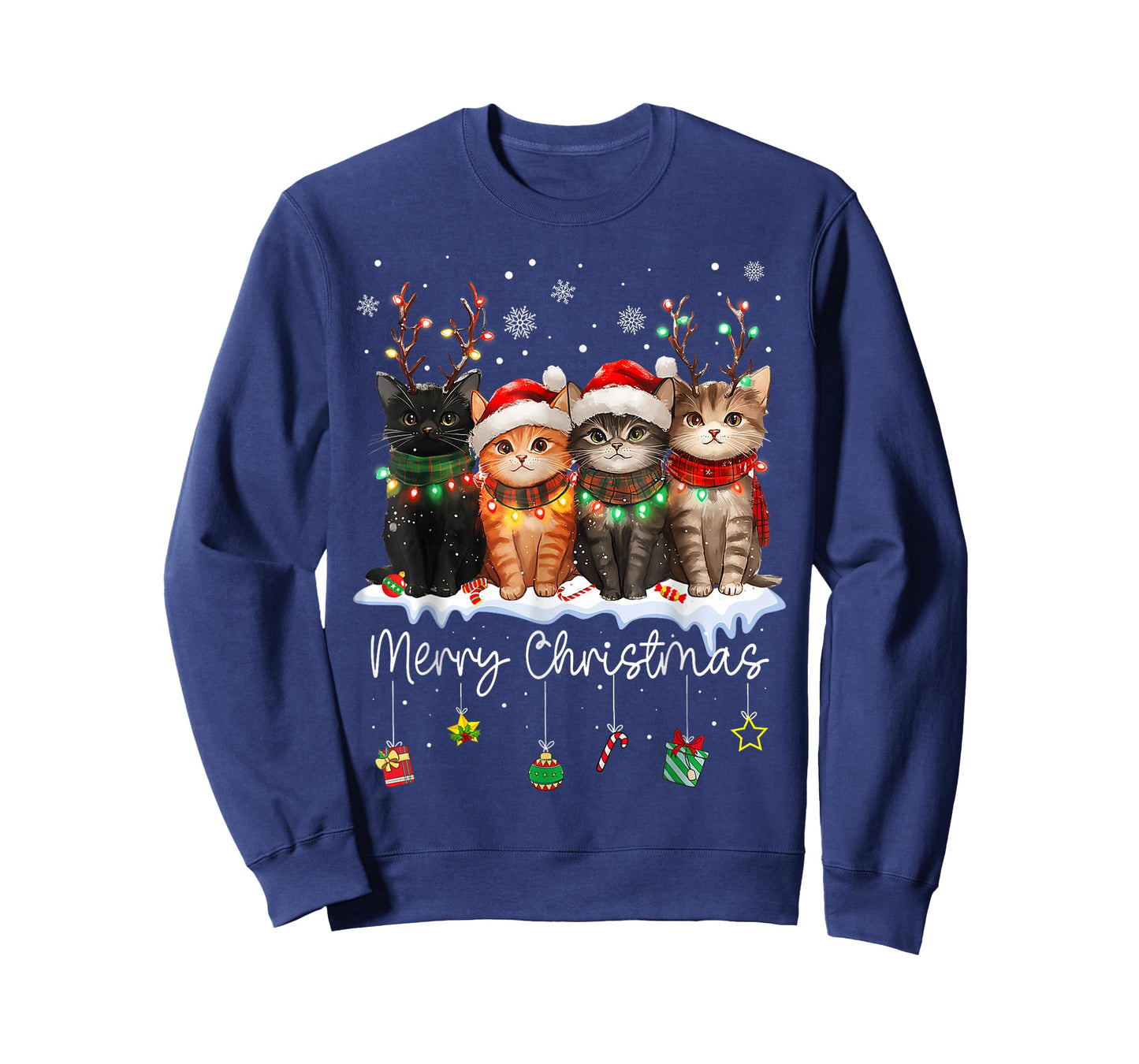 Cat Merry Christmas Light Reindeer Santa Christmas Cat Lover T-Shirt