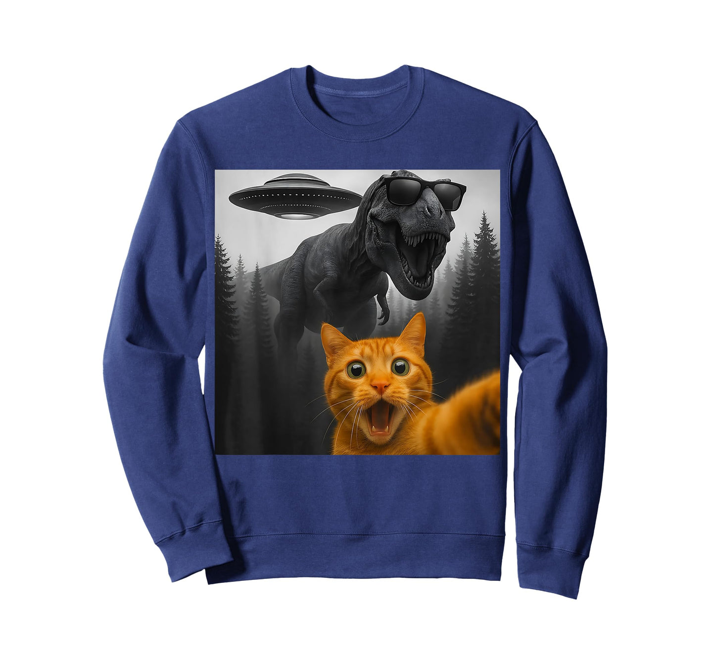 Cat Selfie with T-rex Dinosaur UFFunny Graphic T-Shirt