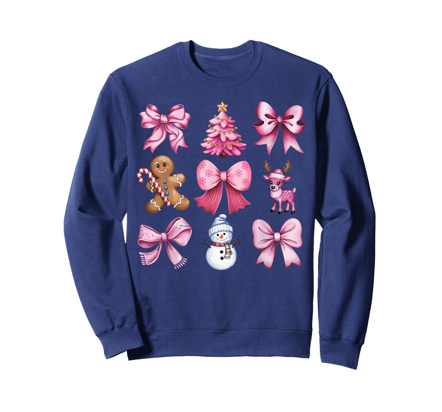 Cute Preppy Pink Christmas Tree Gingerbread Man Snowman Bow T-Shirt
