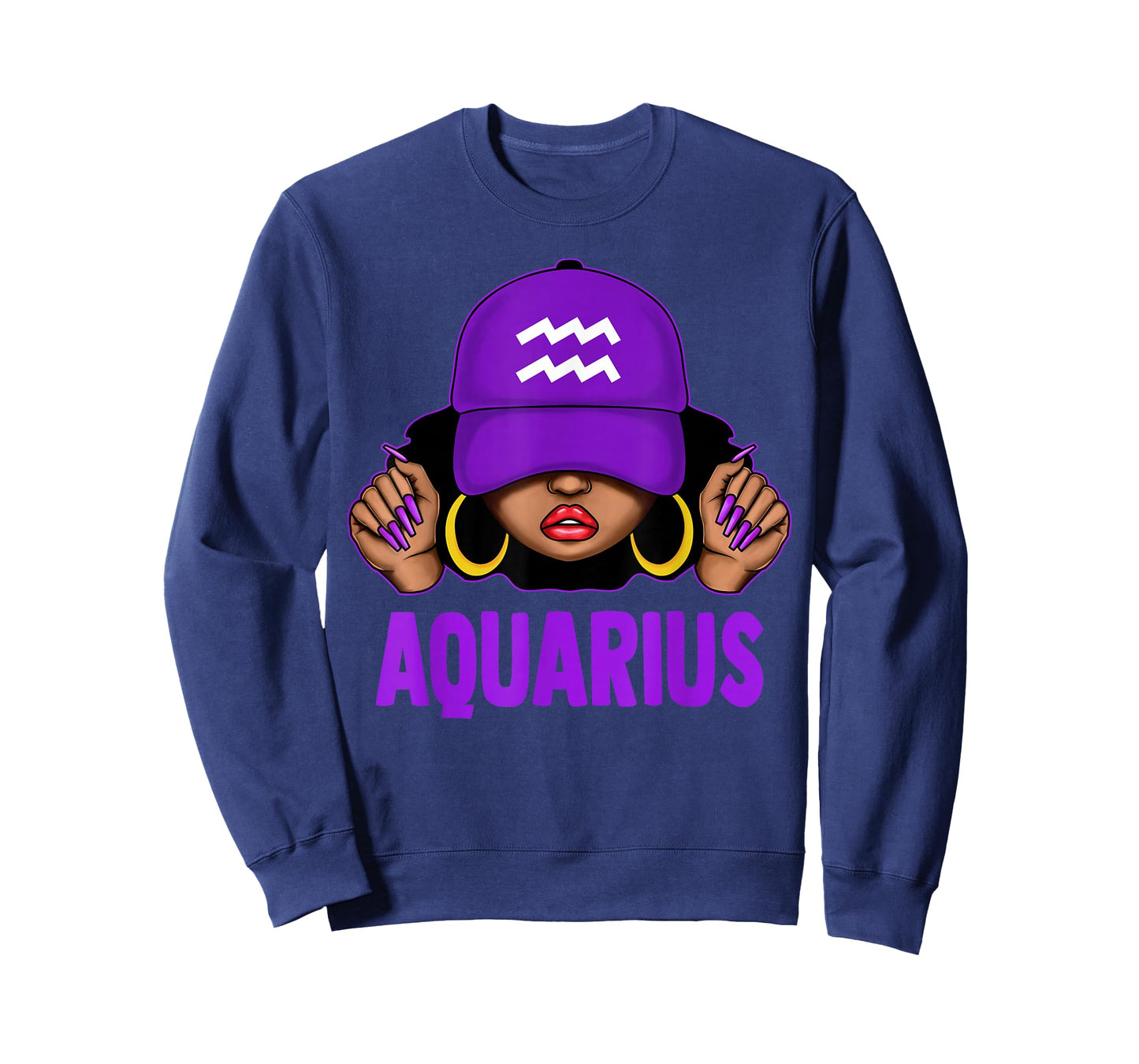 Aquarius Queen Black Woman Purple Cap It's My Birthday T-Shirt