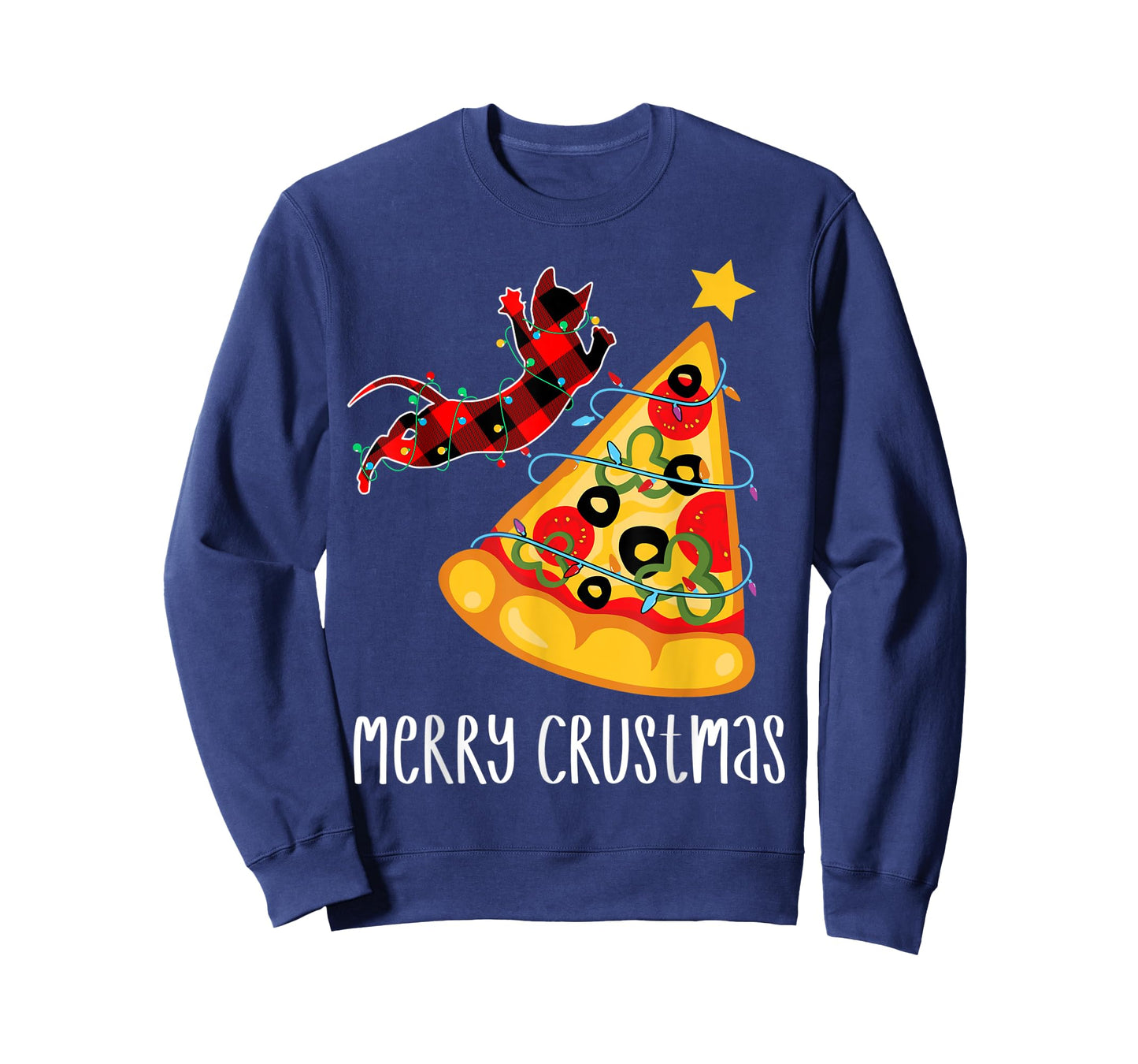 Merry Crustmas Pizza TShirt,Holiday Cat Pizza Christmas Tree T-Shirt