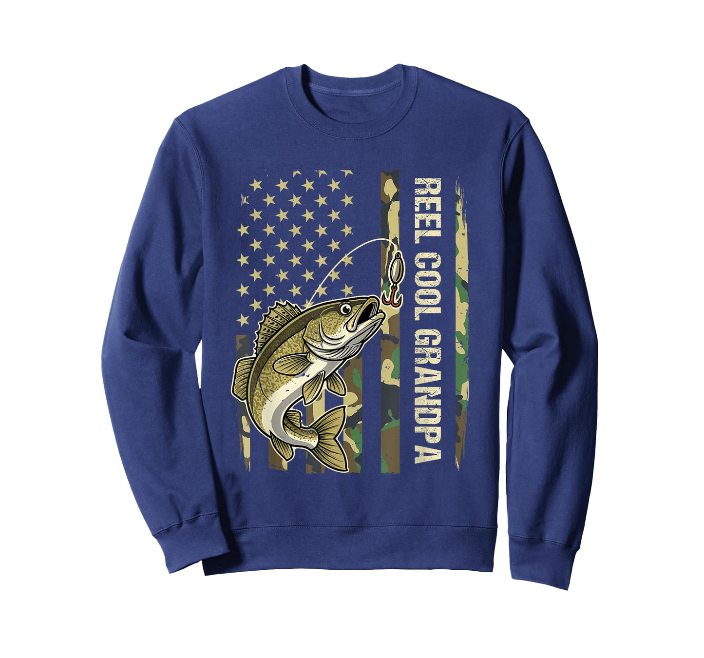 Reel Cool Grandpa Walleye Fishing Camo American Flag T-Shirt