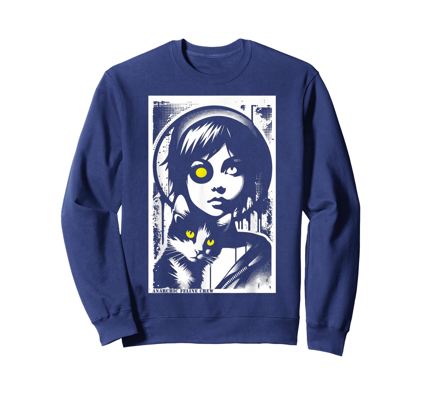 Punk Girl and Cat Graffiti Grunge 90s Distressed Vintage T-Shirt