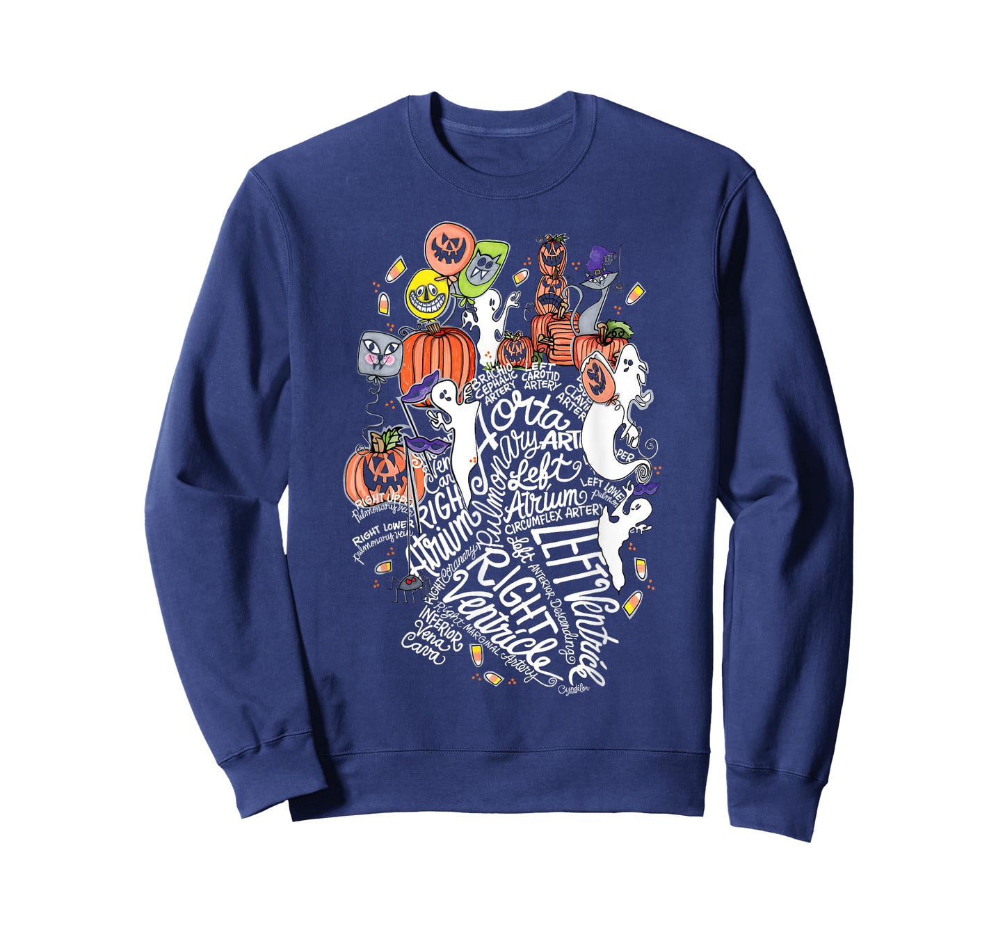 Anatomical Heart Halloween Medical White Word Cloud Line Art T-Shirt