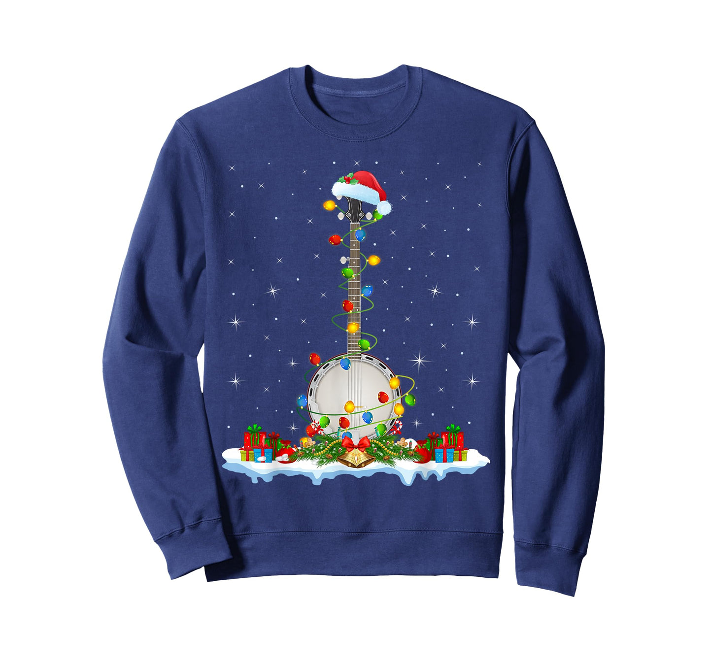 Banjo Christmas Lights Santa Hat Music Banjo Player Xmas T-Shirt