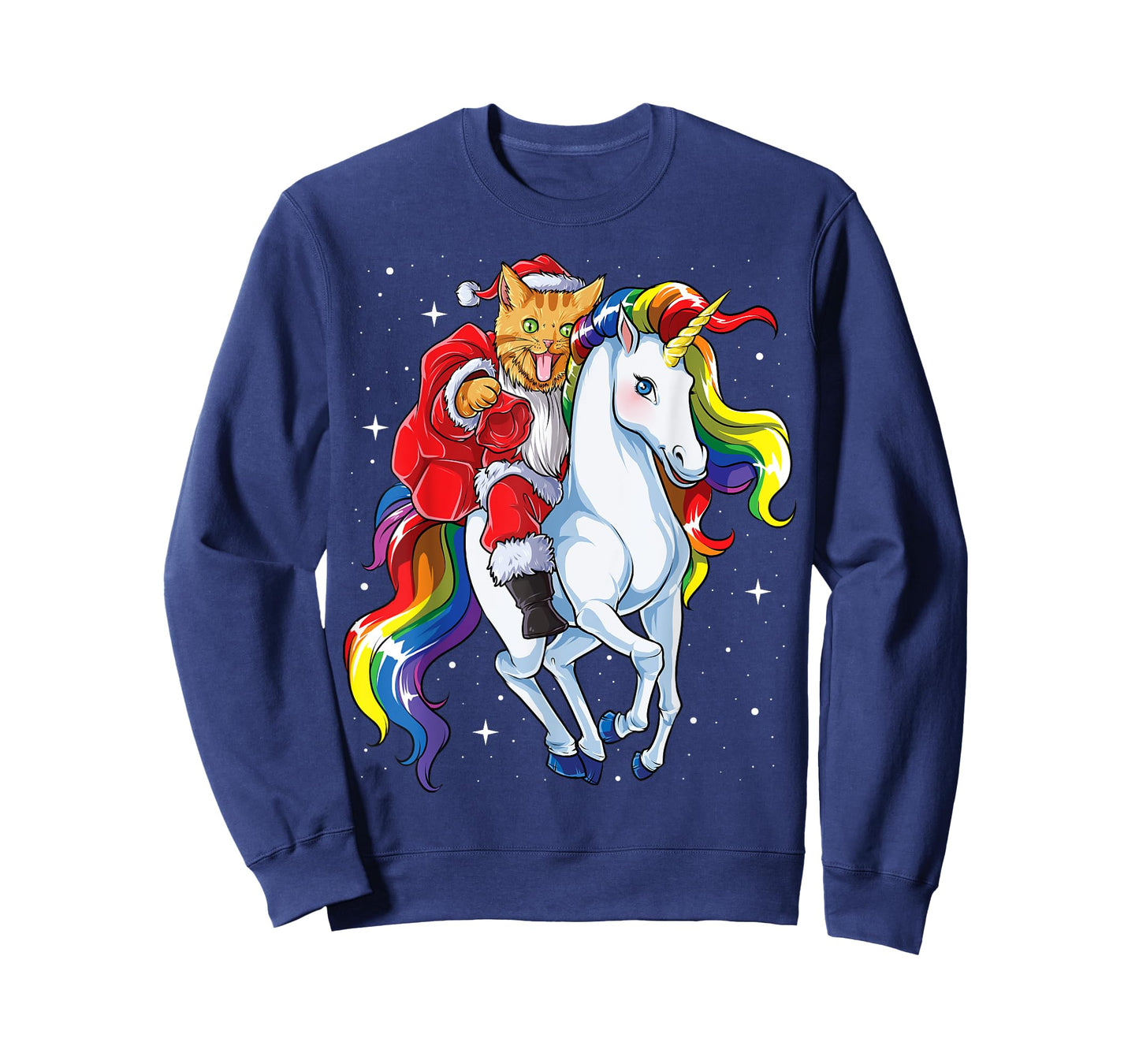 Cat Santa Unicorn T shirt Christmas Girls Women Meowy Xmas