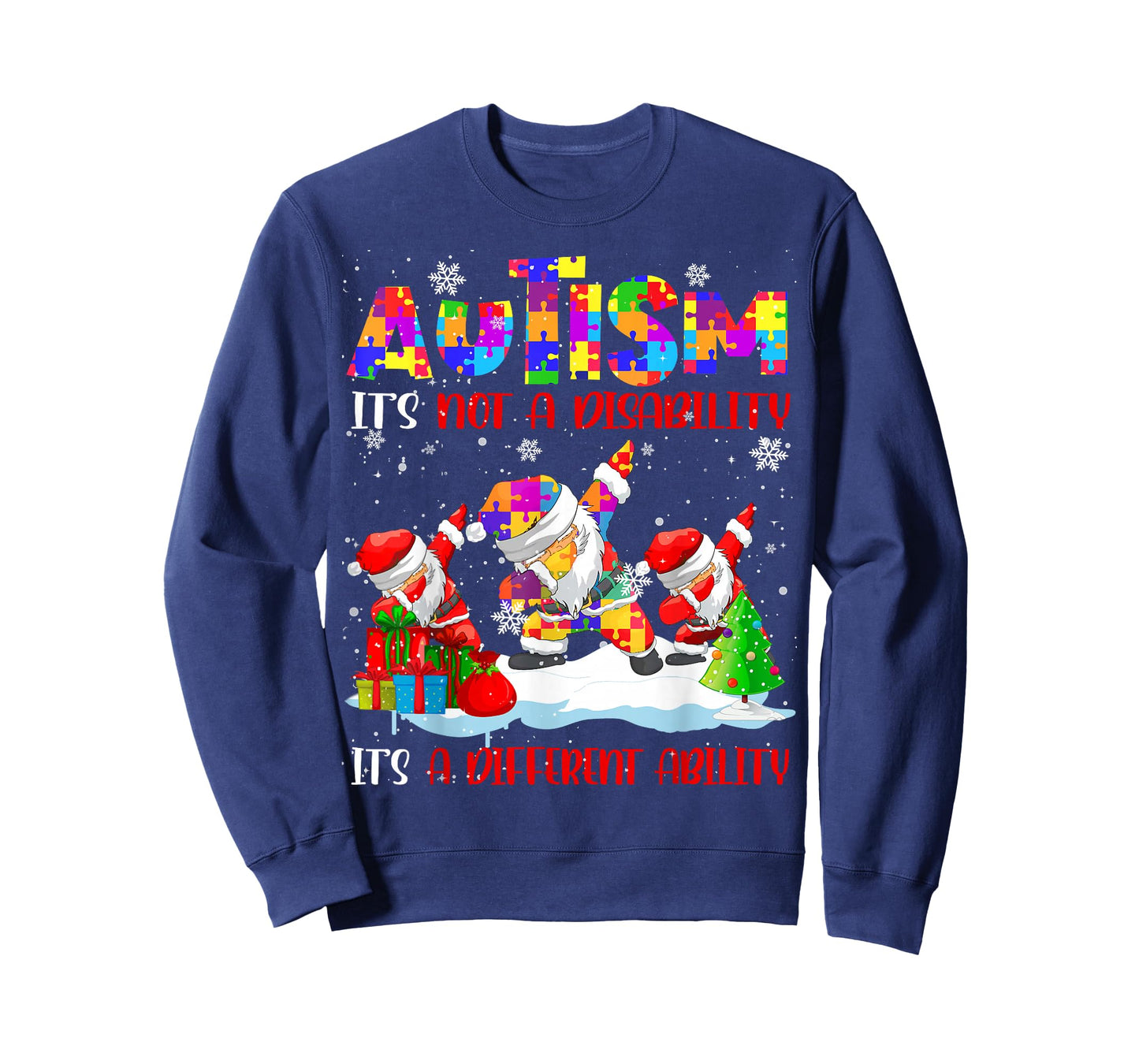 Autism It's Not A Disability Dabbing Santa Christmas Autism T-Shirt