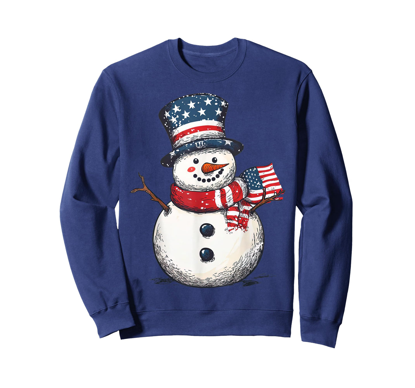 Patriotic Snowman Christmas Holding USA Flag Men Women T-Shirt