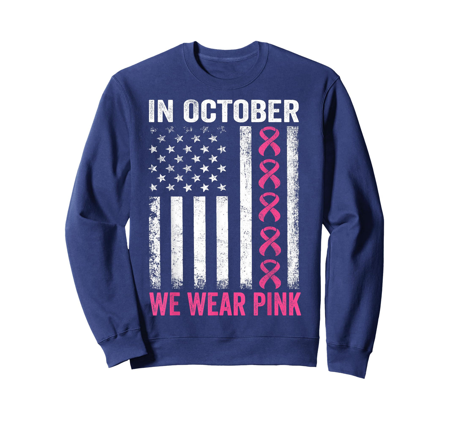 in October we Wear Pink Us Flag Breast Cancer Awareness T-Shirt