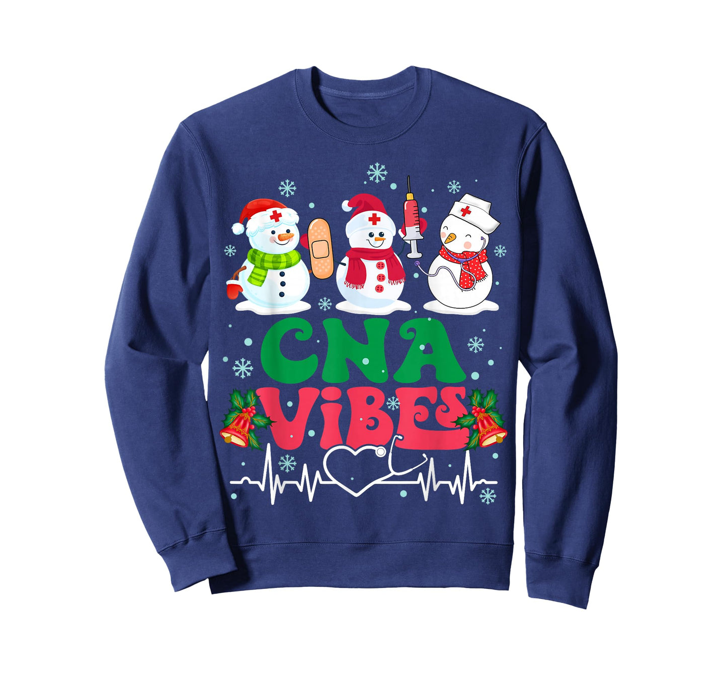 CNA Vibes Nurse Snowman Stethoscope Santa Funny Christmas T-Shirt