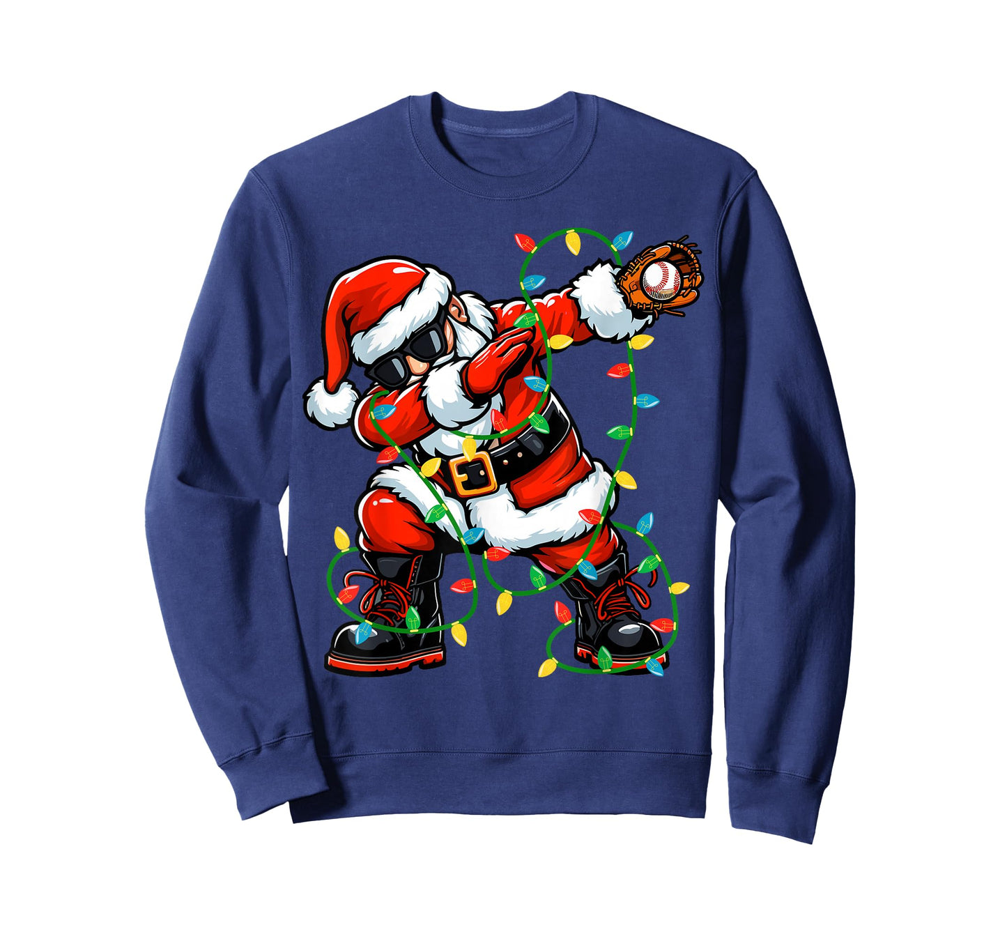 Dabbing Santa Baseball Christmas Lights Xmas Baseball Player T-Shirt