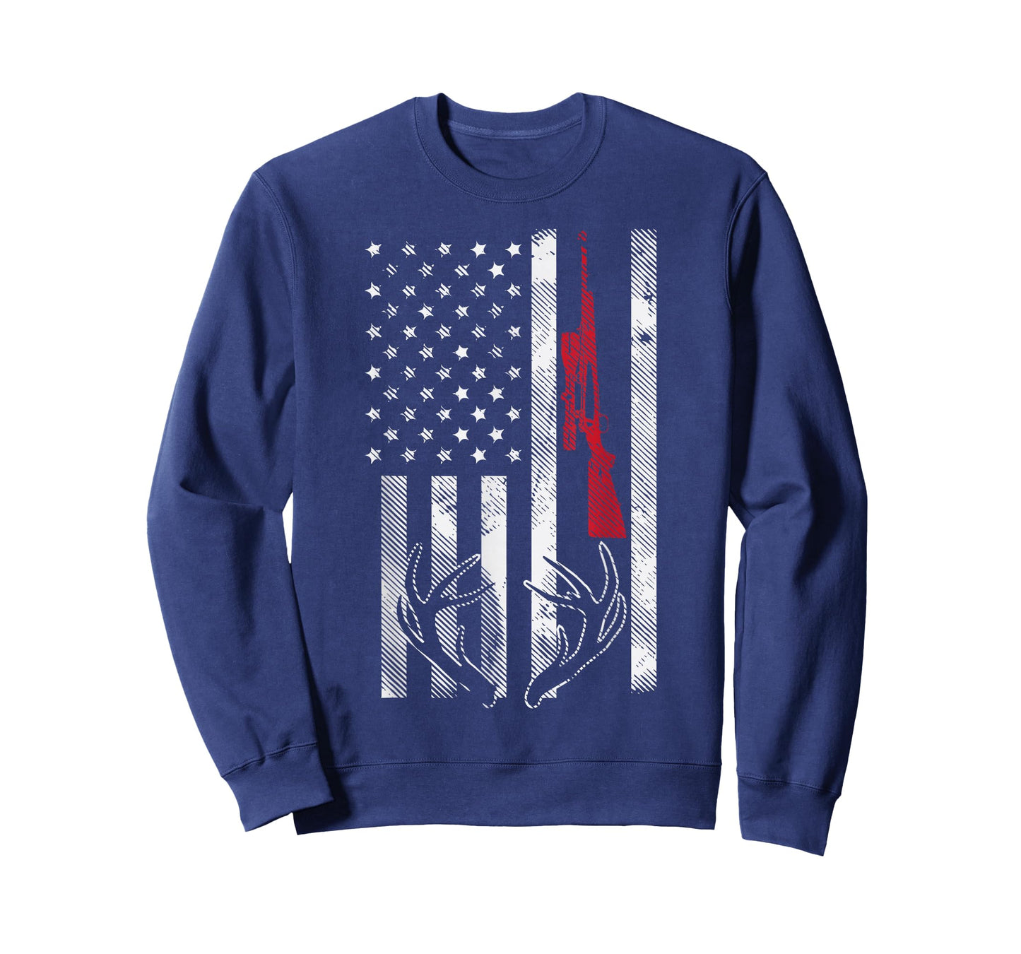 American Flag Rifle Antler Vintage Deer Hunting Hunter Gift T-Shirt