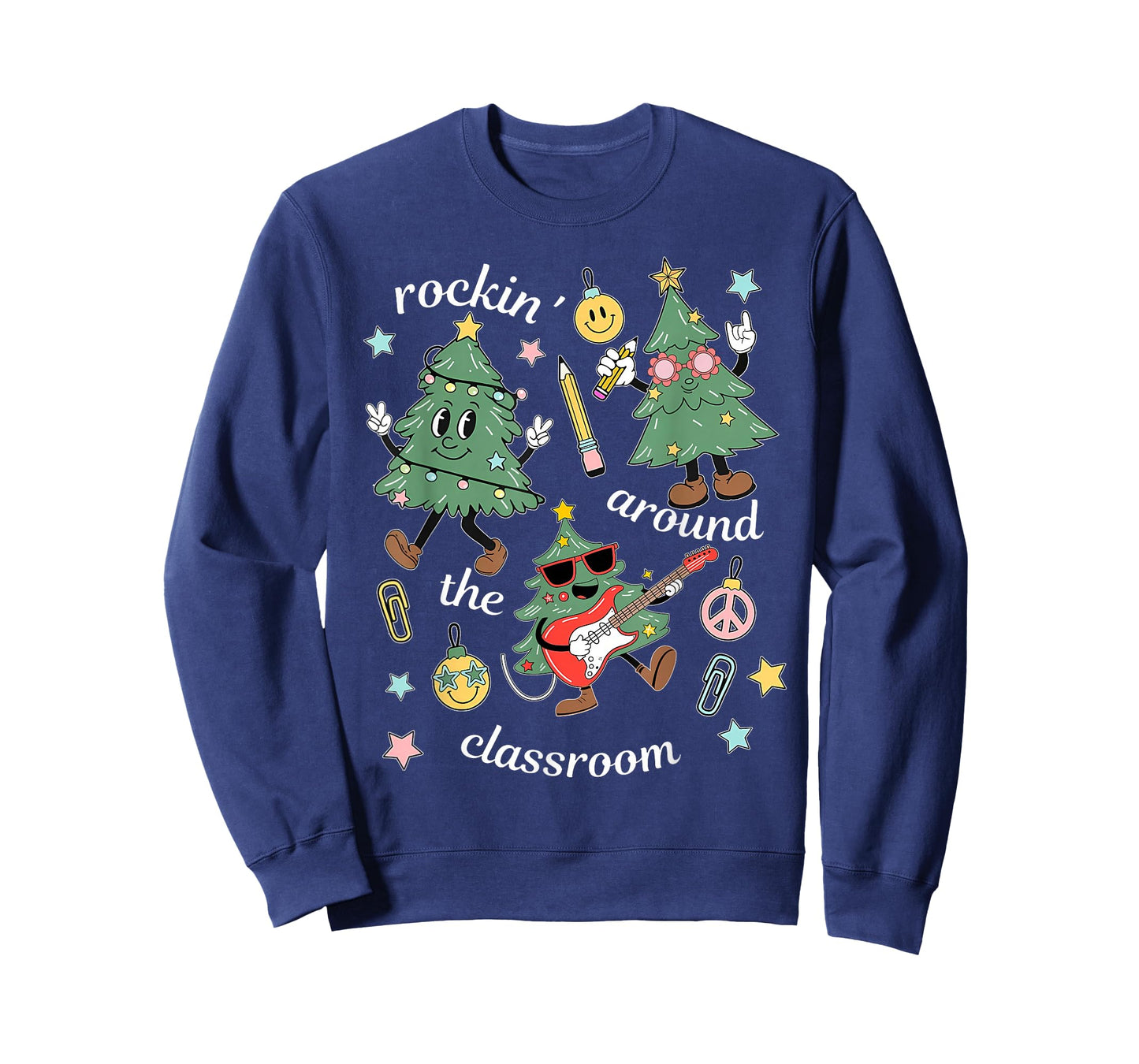 Rockin' Around The Classroom Christmas Teacher Retro Groovy T-Shirt