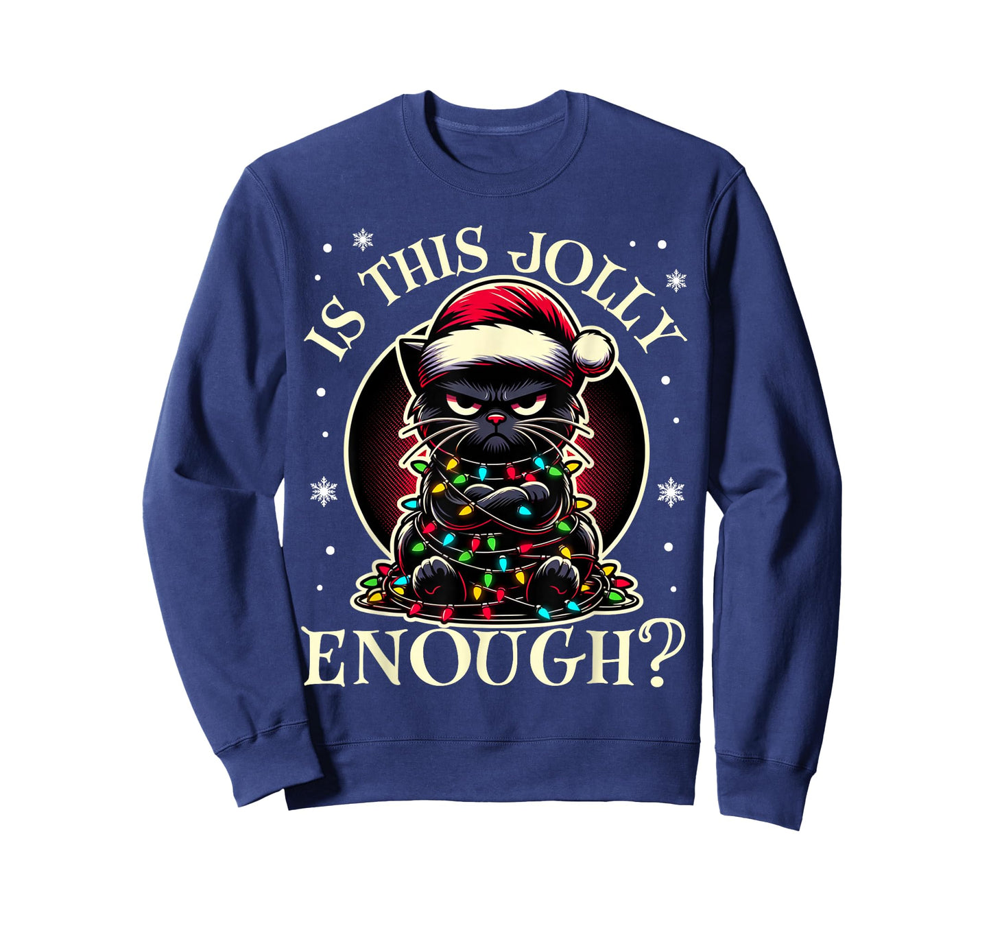 Is This Jolly Enough Funny Black Cat Christmas Tree Lights T-Shirt