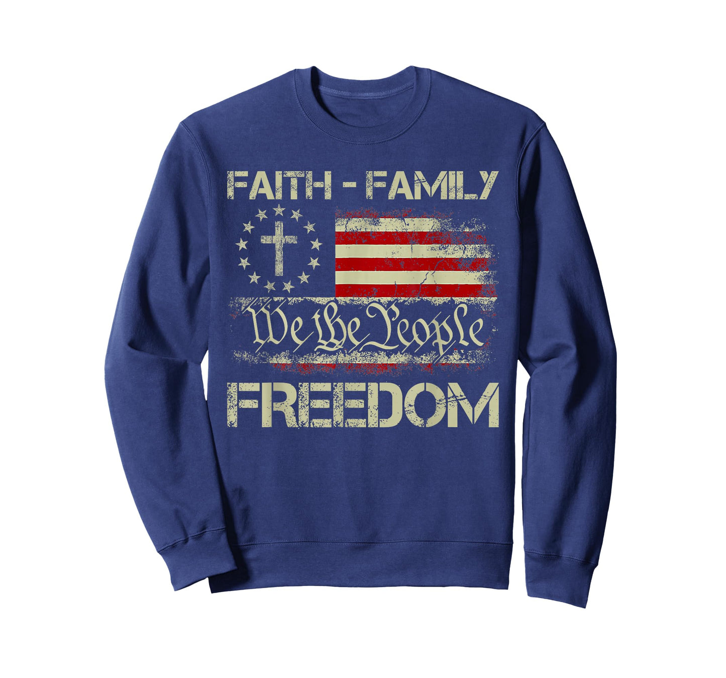 Faith Family Freedom Patriotic Christian Cross American Flag T-Shirt