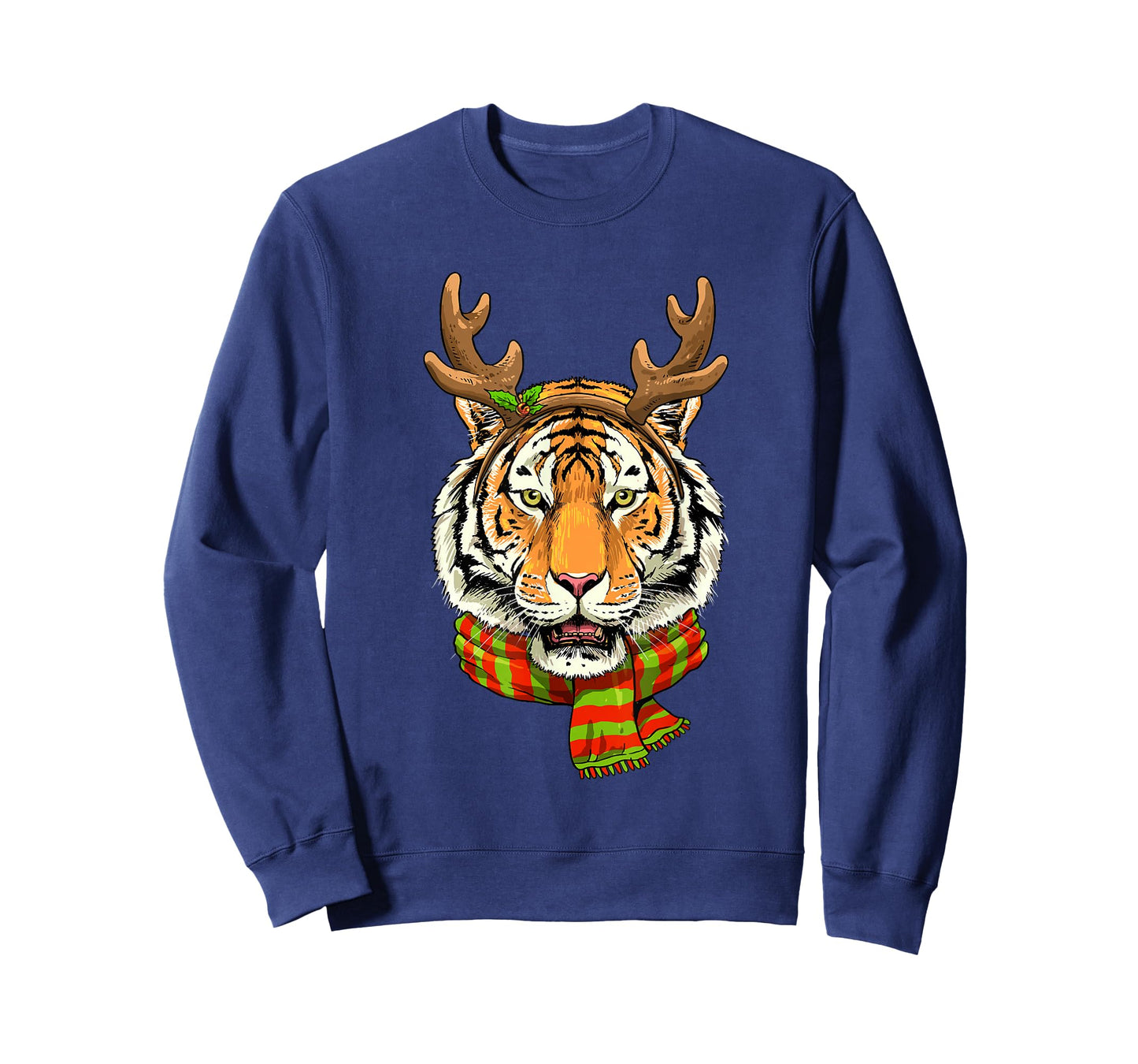 Tiger Reindeer Christmas Shirt Animal With Antlers Xmas T-Shirt