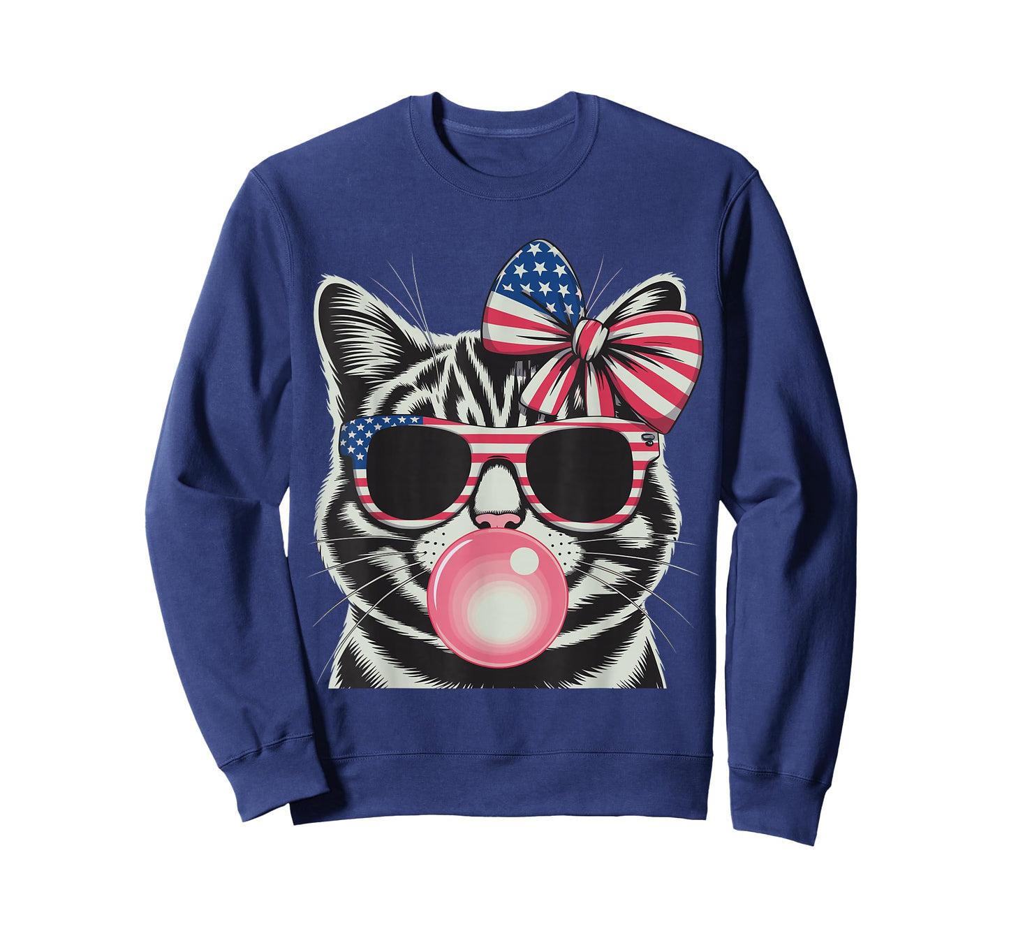 Patriotic Cat 4Th of July Bow American Flag Girls Women T-Shirt