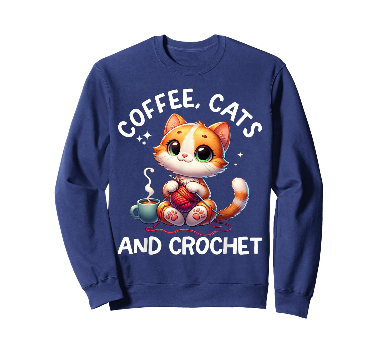 Funny Cats, Coffee And Crochet Lover. Crochet Cat For Women T-Shirt