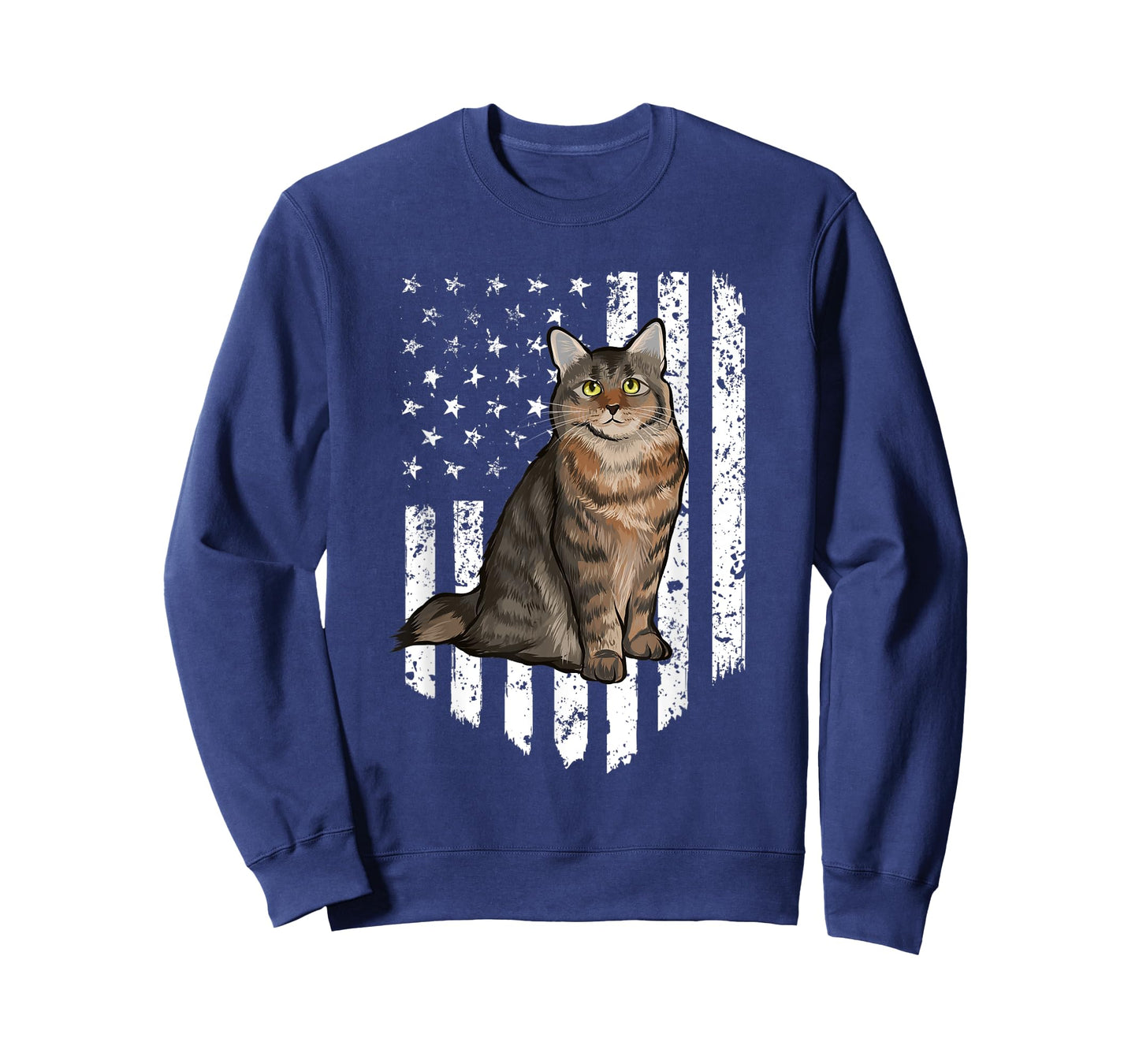 Black White American Flag American Bobtail 4th Of July Cat Women Men T-Shirt