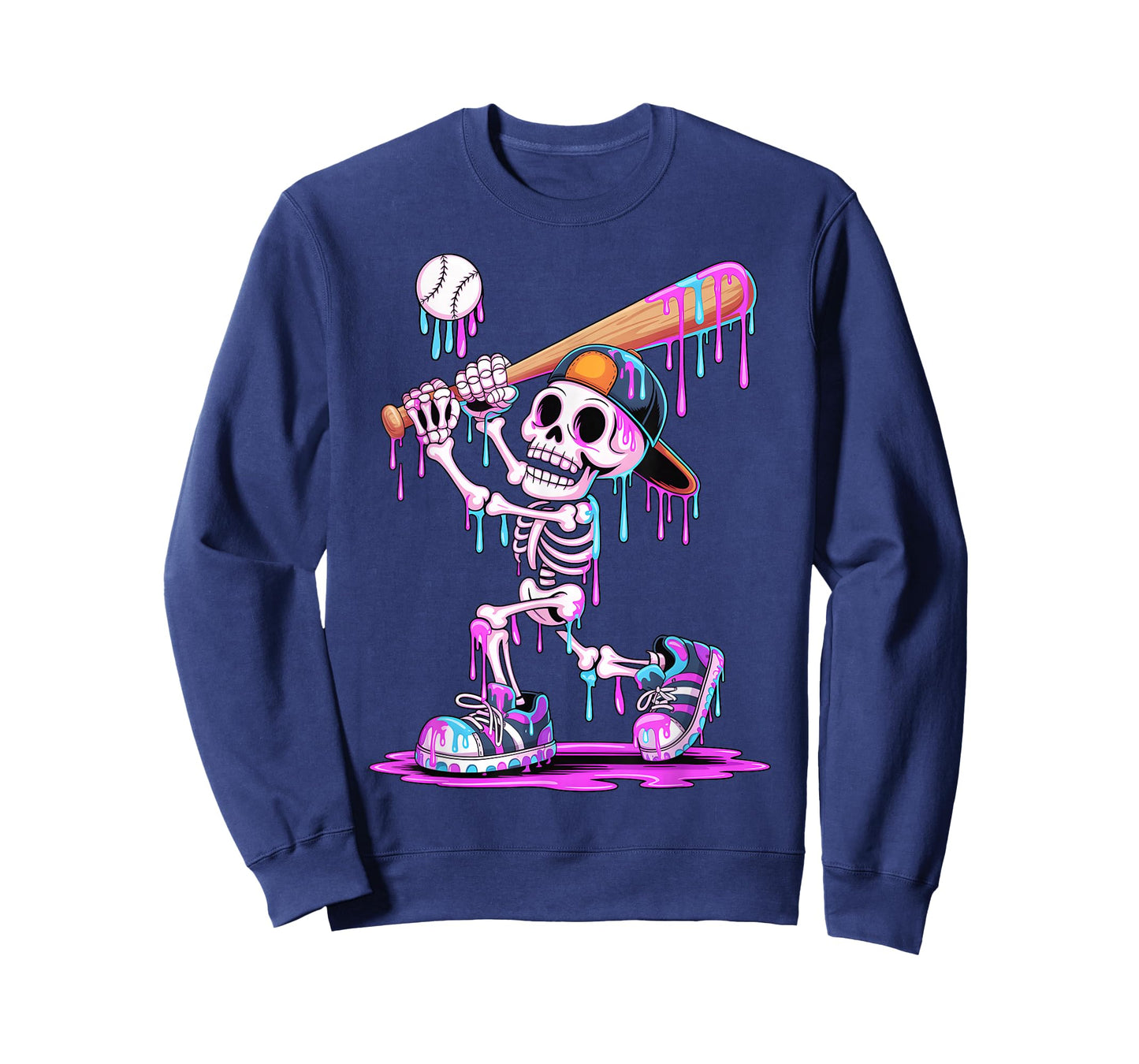 Funny Skeleton Baseball Drip Boys Youth Kids Halloween T-Shirt