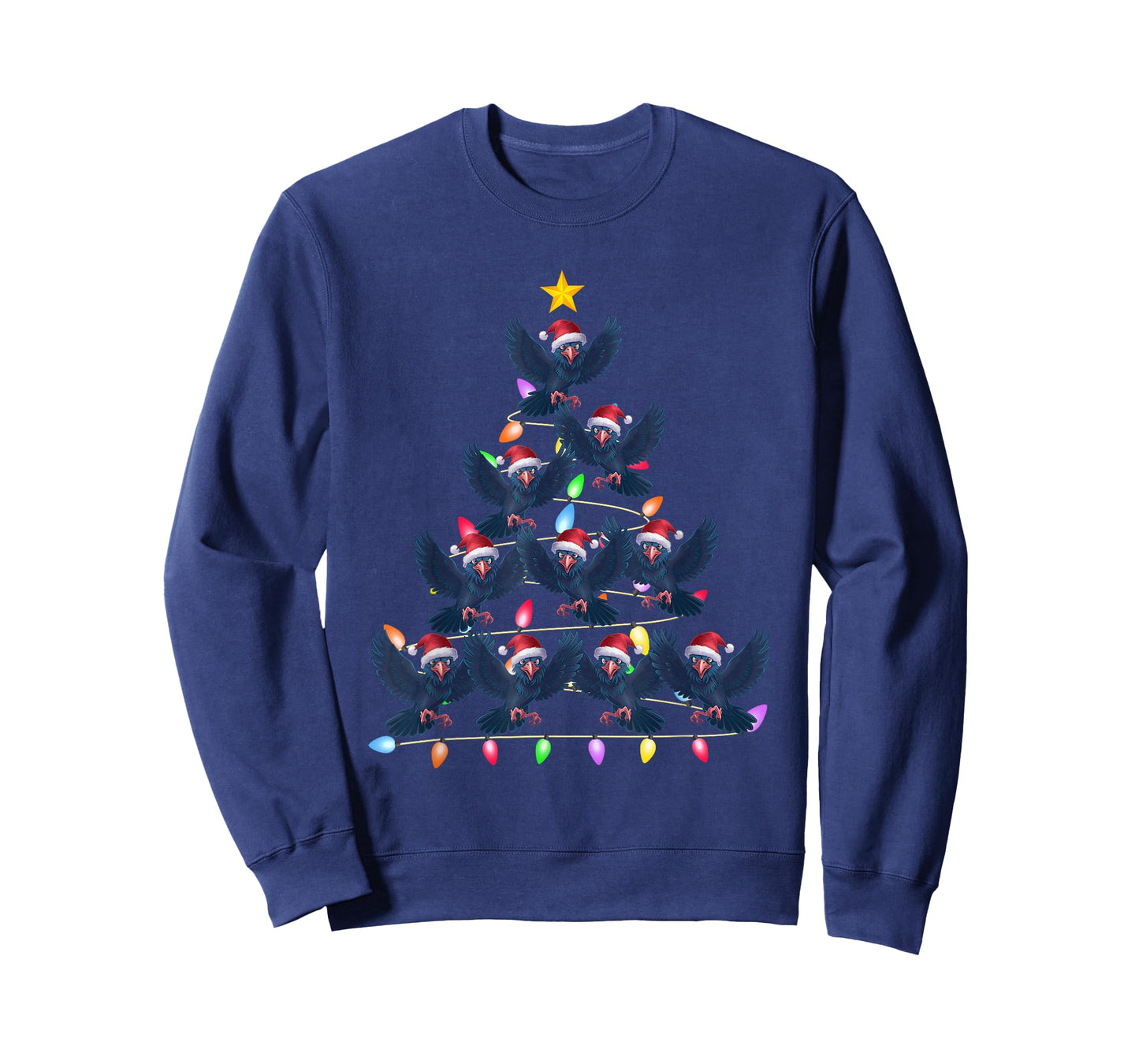 Christmas Tree Lights Men Women Santa Raven Xmas PJs T-Shirt