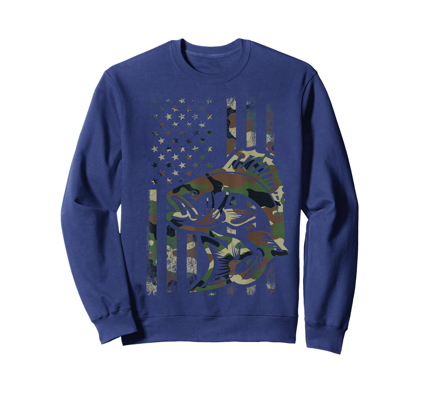 Camo Fishing Men Boys American Flag Bass Fishing T-Shirt