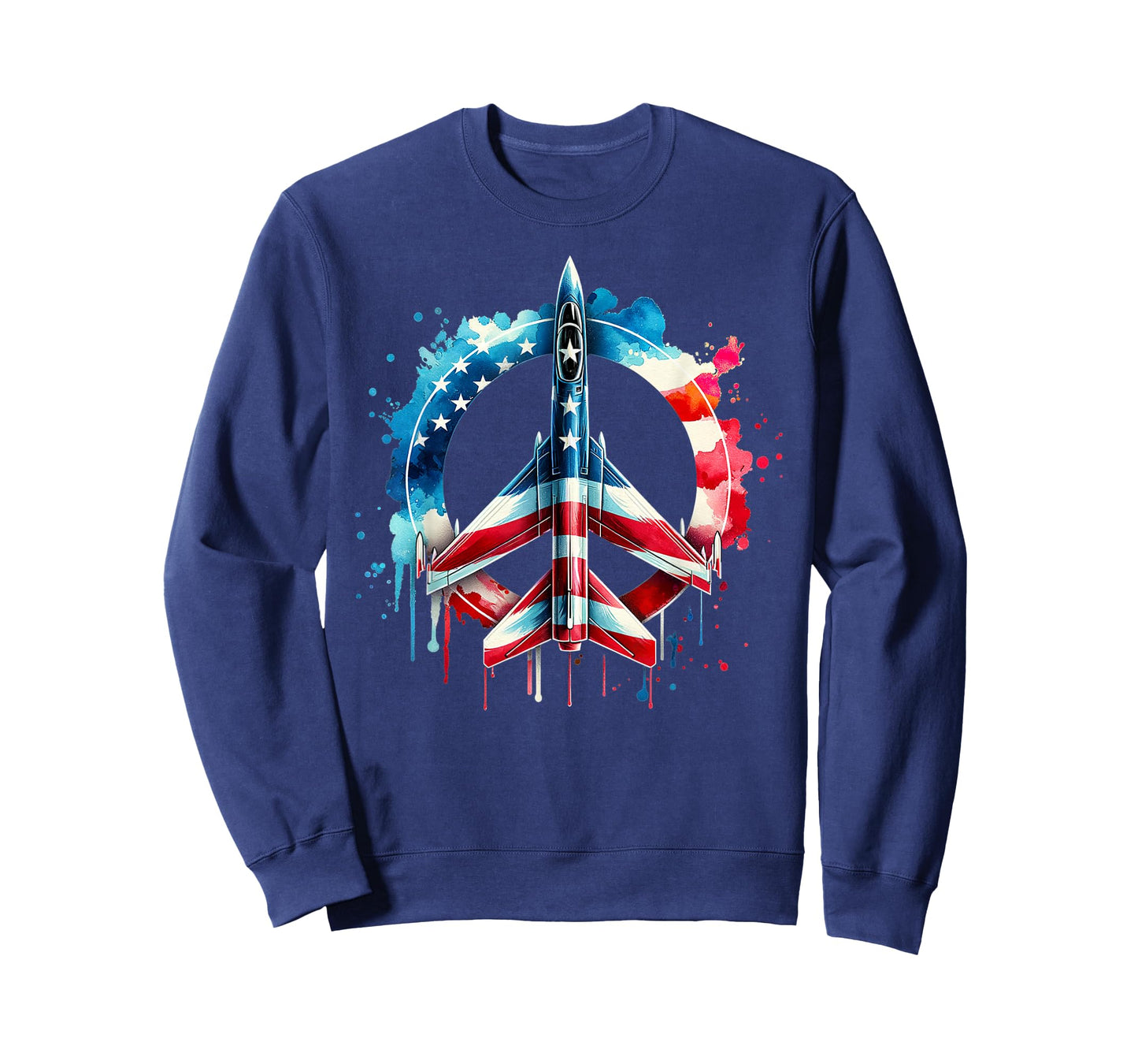 Flying Jet American Flag Peace Sig USA Patriotic July 4th T-Shirt