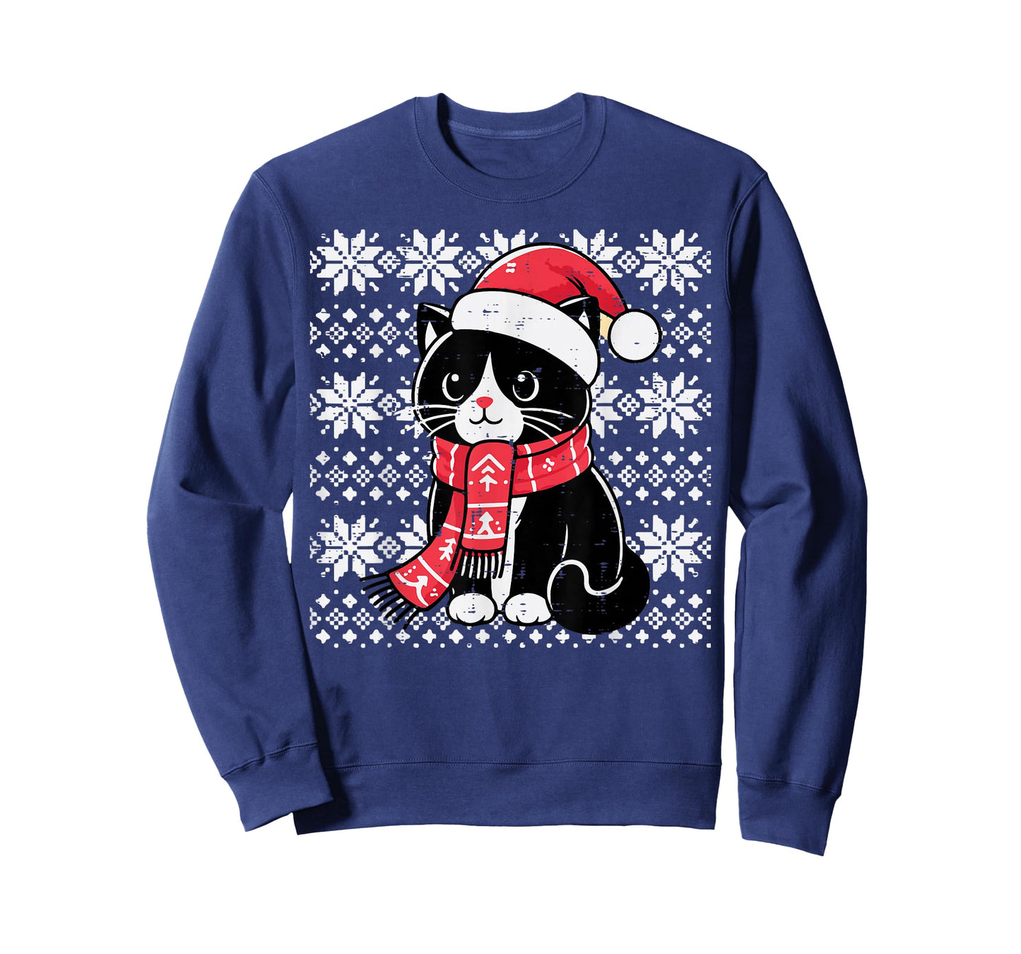 Christmas Tuxedo Cat Santa Scarf Ugly Xmas Women Girls Kids T-Shirt
