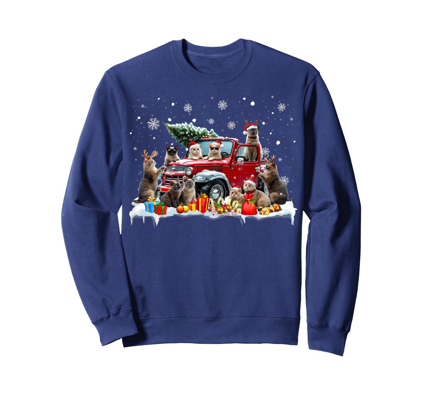 Devon Rex Cat Red Truck Christmas Tree Santa Ugly Xmas T-Shirt