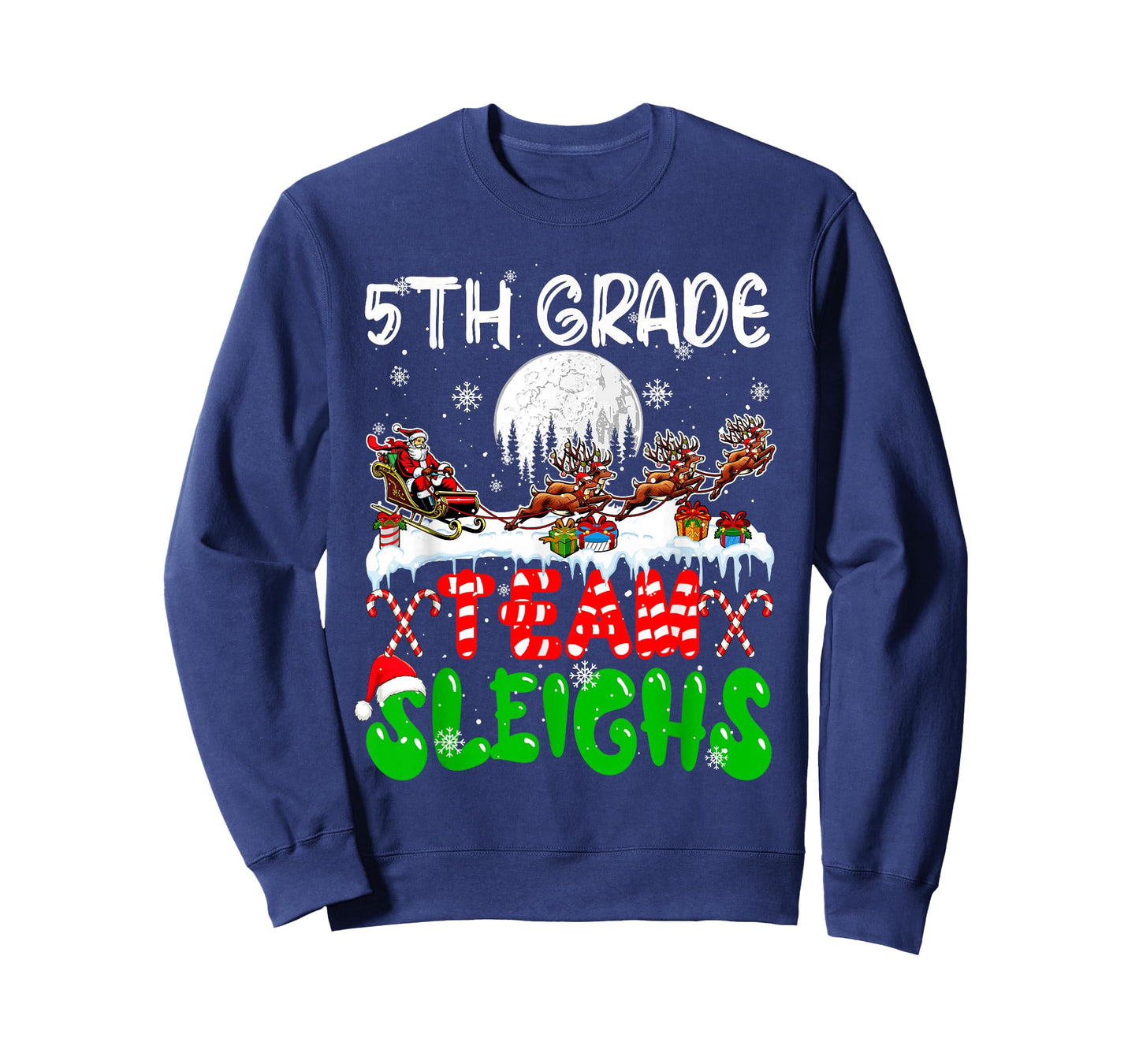 5th Grade Team Sleighs Xmas Teacher Santa Sleigh Reindeer T-Shirt