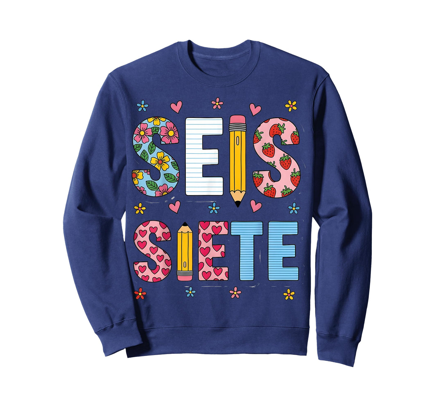 SEIS Siete Floral Pencil Teacher Spanish Maestra Classroom T-Shirt