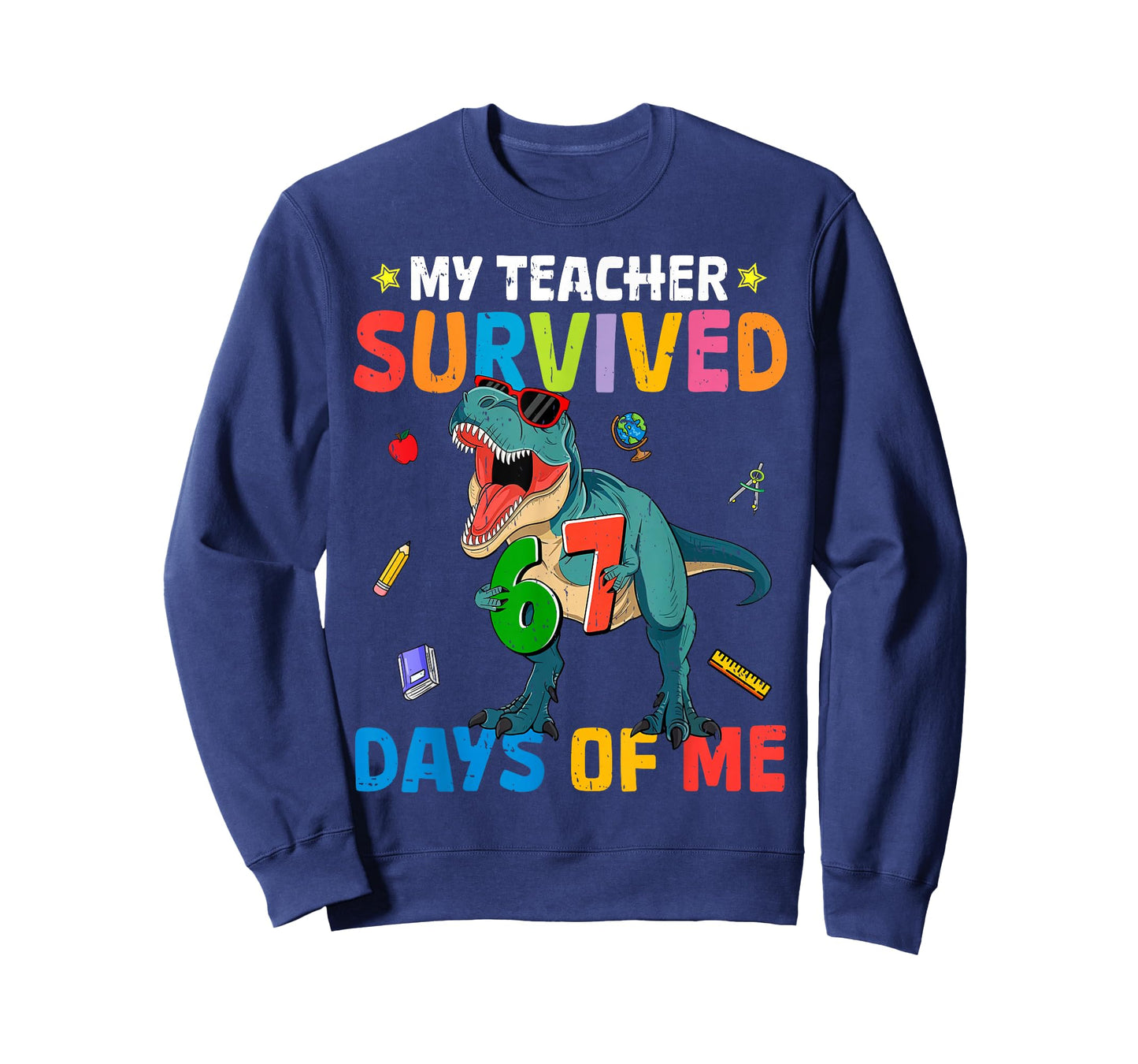 67th Day of School My Teacher Survived 67 Days Boys Dinosaur T-Shirt