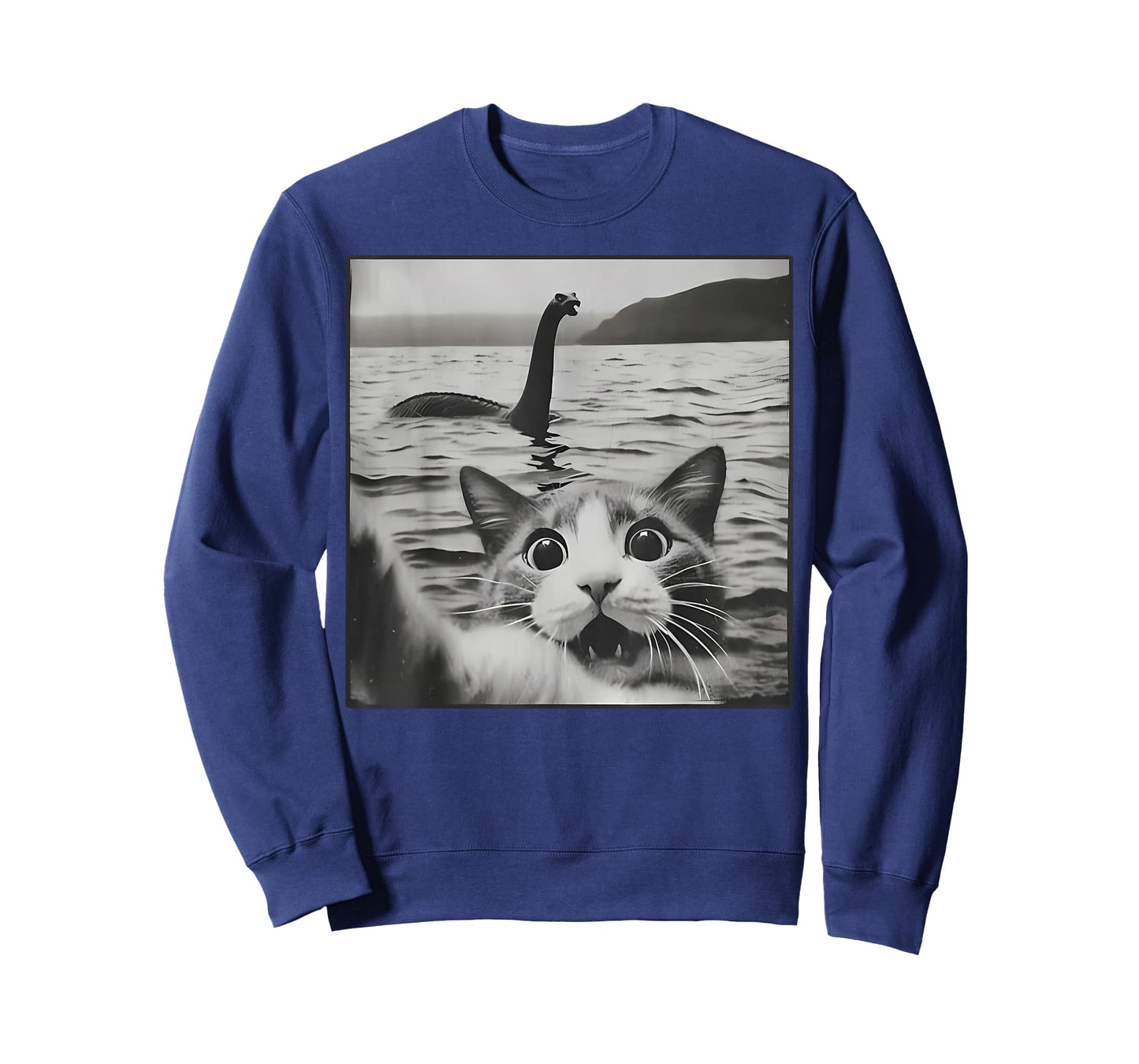 Cat Selfie With Loch Ness Monster Funny Cats Men Women Kids T-Shirt