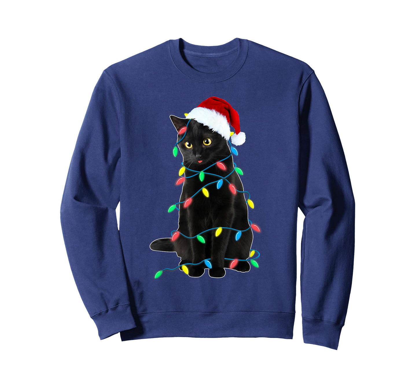 Black Cat Christmas Tree Lights Funny Santa Kitten Led Light T-Shirt