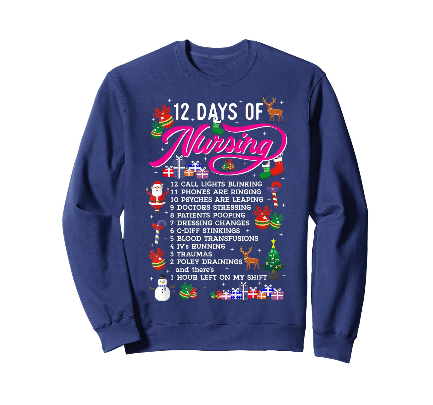 12 Days Of Nursing Merry Christmas Shirts For Women Xmas T-Shirt