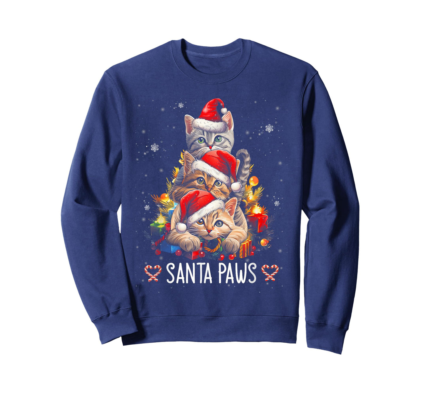 Santa Paw And Claw Santa Cat Christmas Tree Lights Cat Lover Men Women Kids T-Shirt