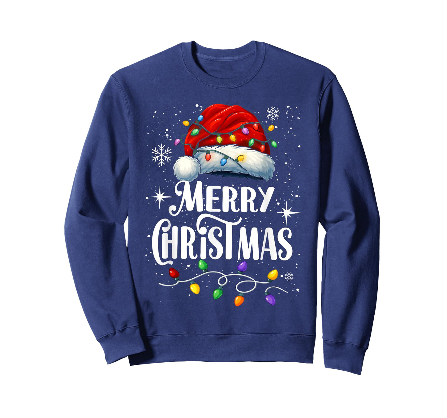 Merry Christmas Lights Santa Hat Xmas Family Matching Pajama T-Shirt