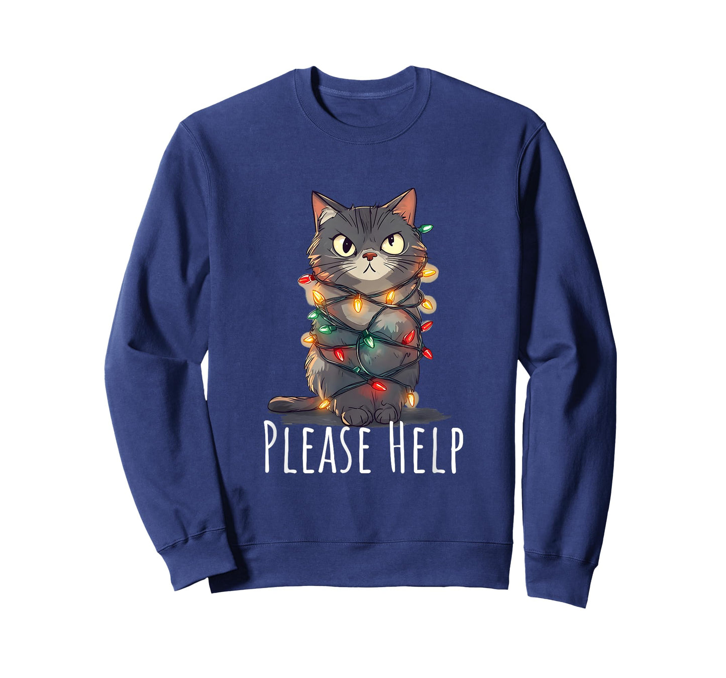Cat Wrapped with Fairy Lights Christmas Fun Aid T-Shirt
