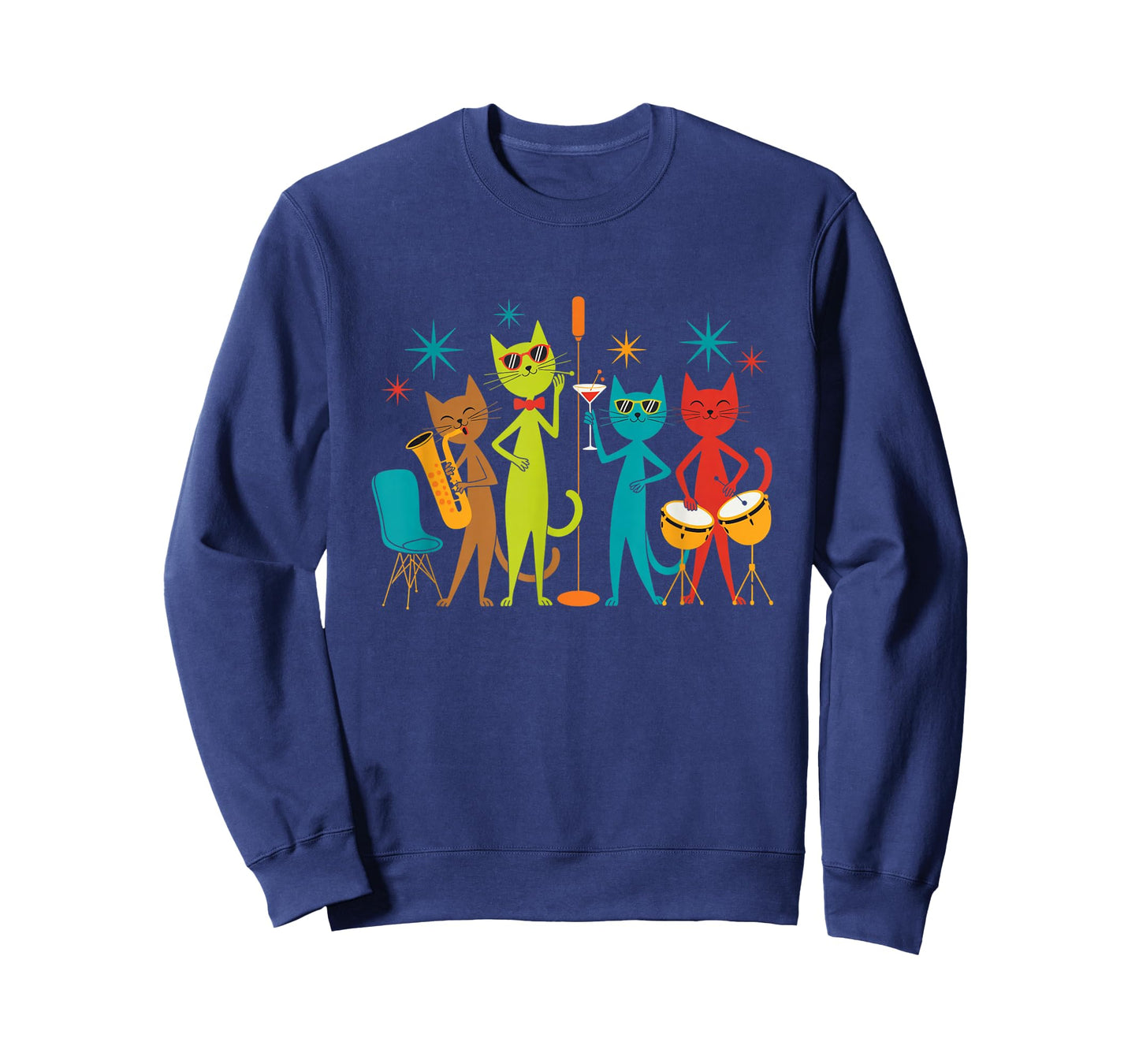 Vintage Mid Century Modern Look Cat Band 50s 60s Style T-Shirt