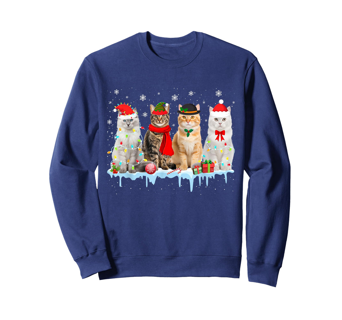 Funny Cat Christmas Lights Reindeer Santa Xmas Kitten Lover T-Shirt