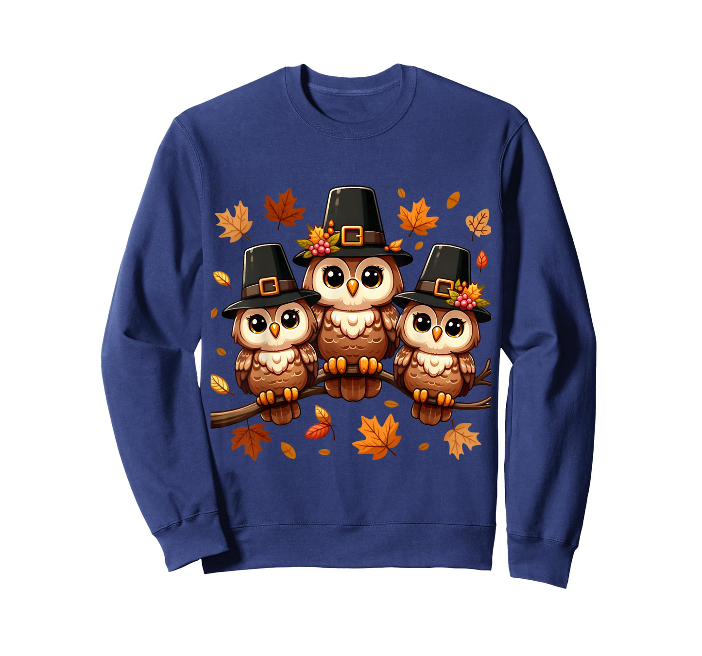 Pilgrim Owls on Autumn Perch Thanksgiving T-Shirt