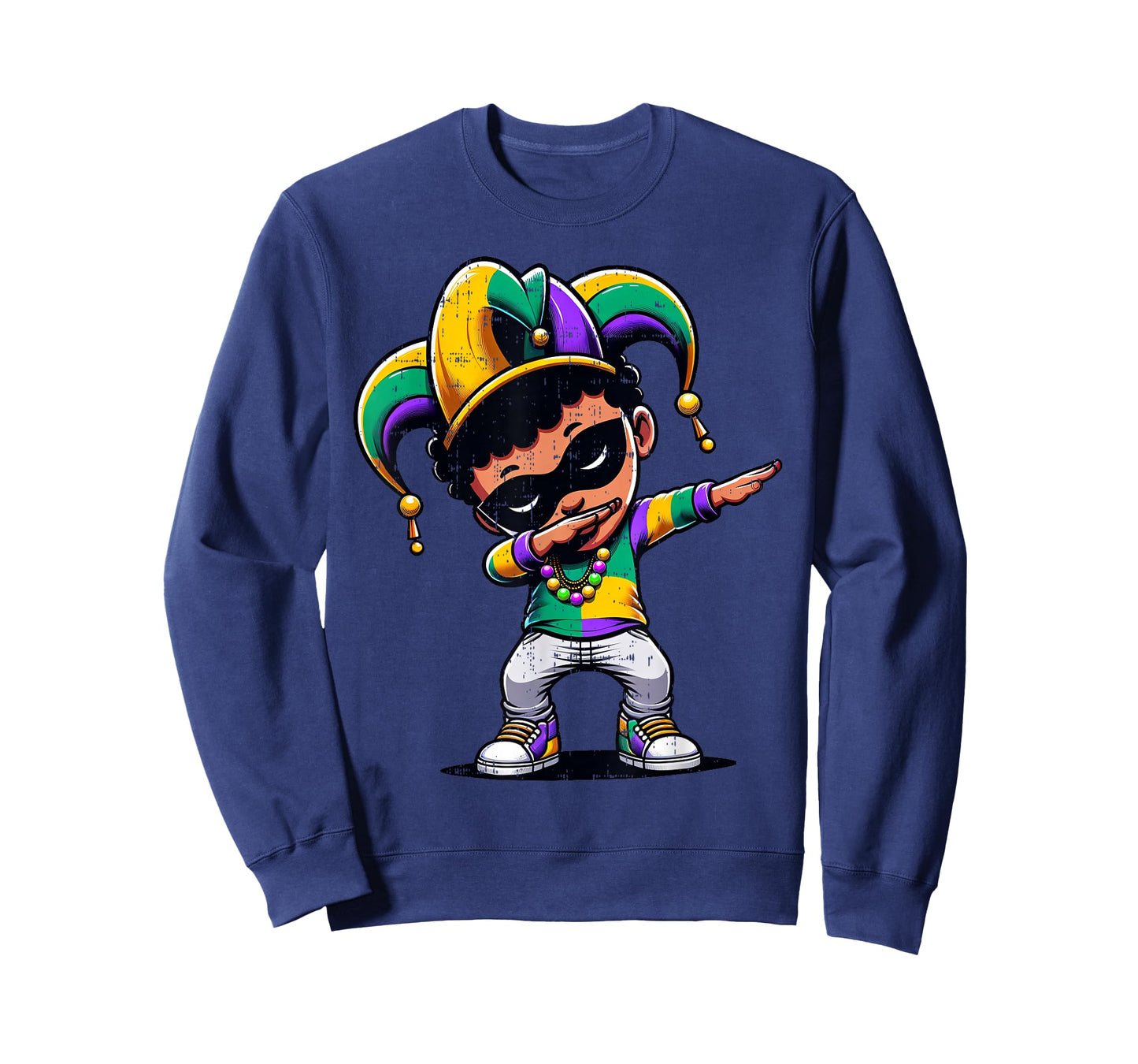 Mardi Gras Dabbing Boy Black Funny Outfit Jester Hat Kids T-Shirt