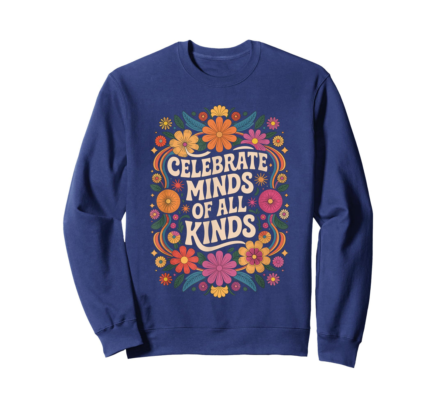 Neurodiversity Autism Celebrate All Minds Retro Floral T-Shirt