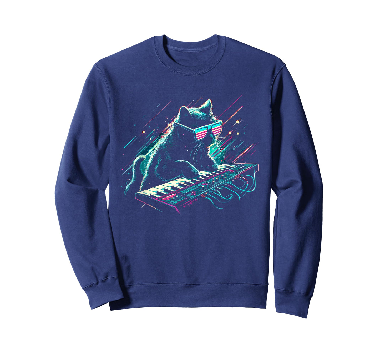 DJ Cat With Synthesizer - Funny Vintage 80s 90s Disco Cat T-Shirt