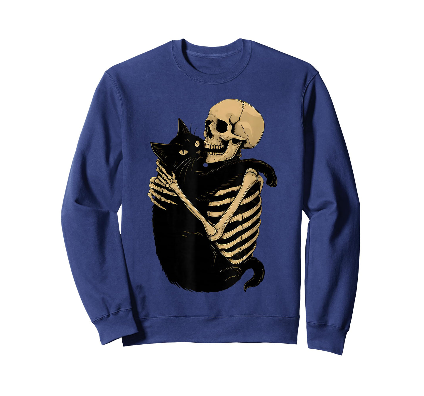 Skeleton Hugging Cat Halloween Black Cat Lover Cat Mom Dad T-Shirt