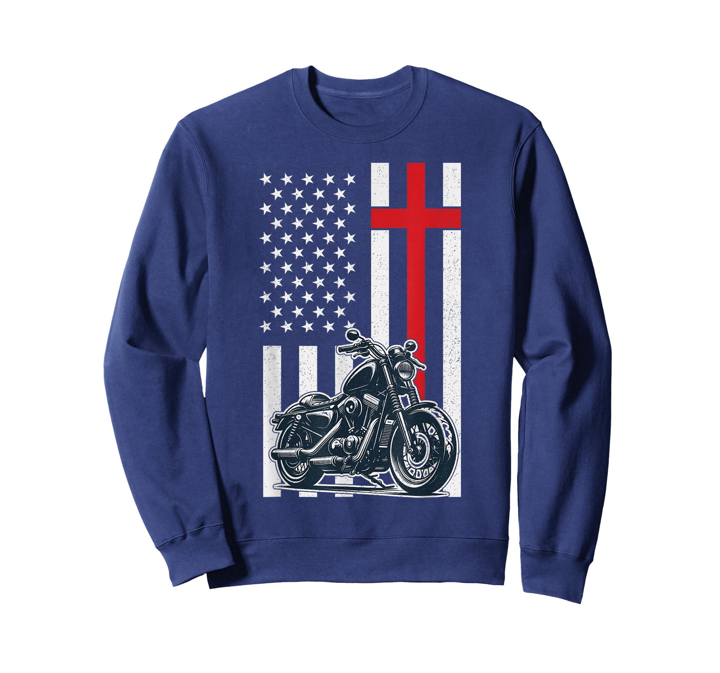 Christian Biker Motorcycle American Flag Cross T-Shirt