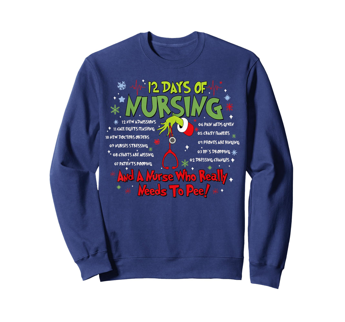 12 Days of Nursing Stethoscope Nurse Christmas Xmas Holiday T-Shirt