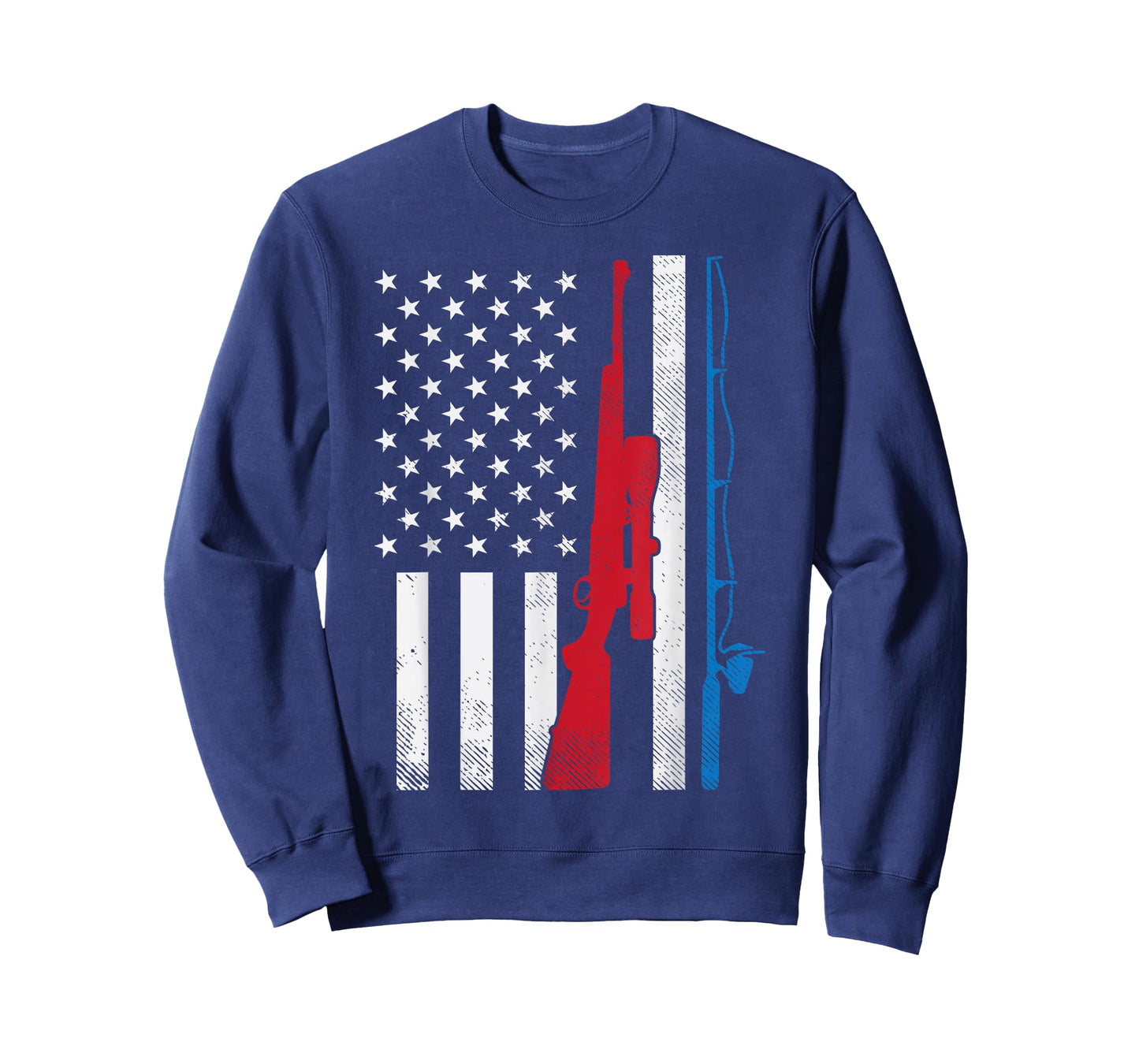 Fishing Rod Hunting Rifle America Flag Patriotic Dad Gift T-Shirt