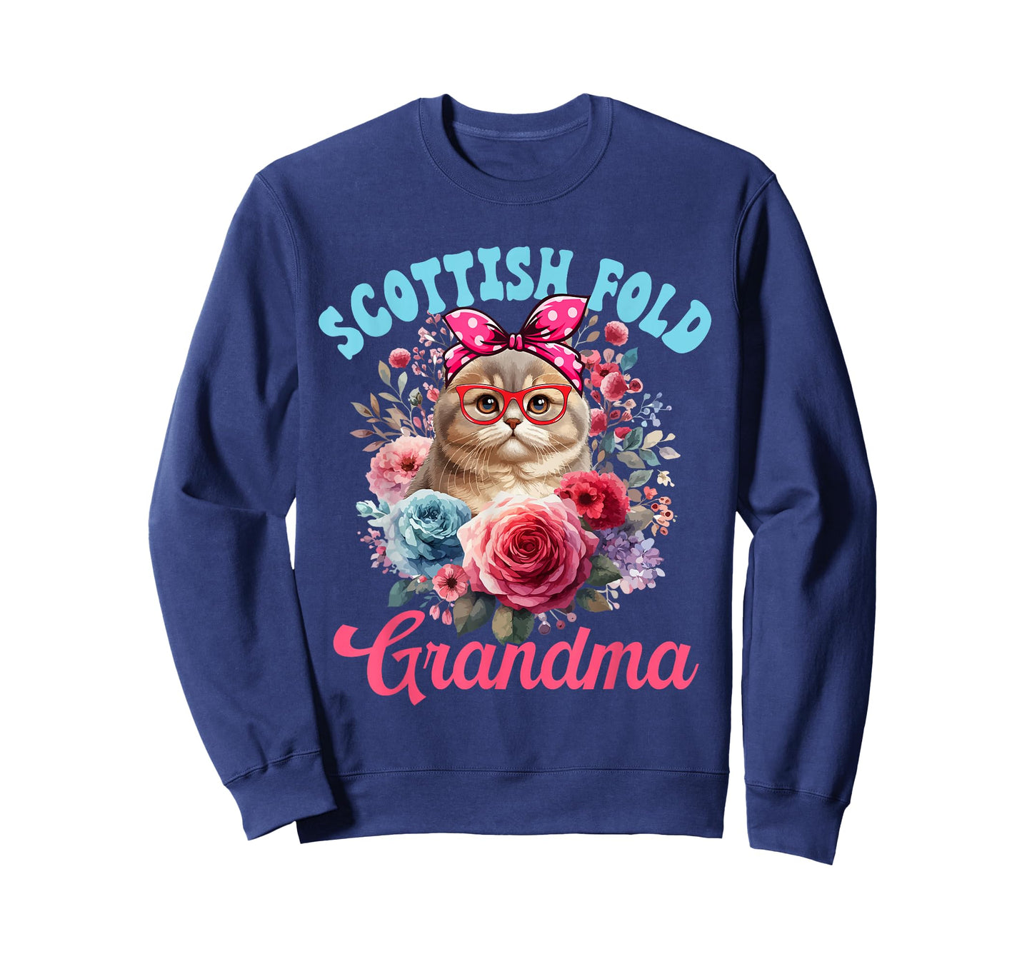 Scottish Fold Grandma Mother's Day Cat Bow Tie Floral T-Shirt