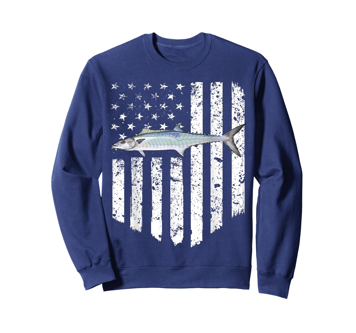 Black White American Flag King Mackerel 4th Of July Fish T-Shirt